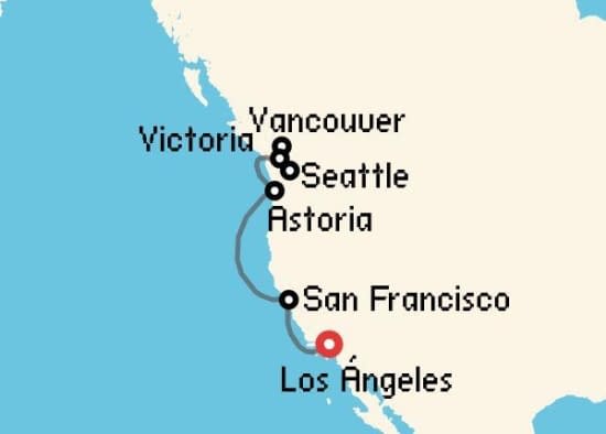 Itinerario del Crucero Alaska desde Los Ángeles Princess Cruises