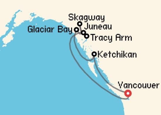 Itinerario del Crucero Alaska desde Vancouver Holland America
