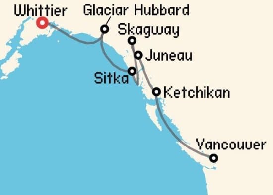 Itinerario del Crucero Alaska desde Whittier - Alaska Regent Seven Seas Cruises