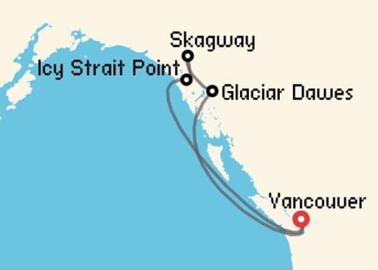Itinerario del Crucero Alaska desde Vancouver Disney Cruise Line