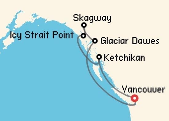 Itinerario del Crucero Alaska desde Vancouver Disney Cruise Line