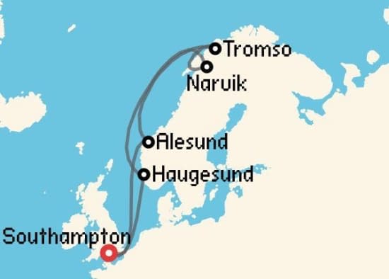 Itinerario del Crucero Fiordos Noruegos desde Southampton Cunard