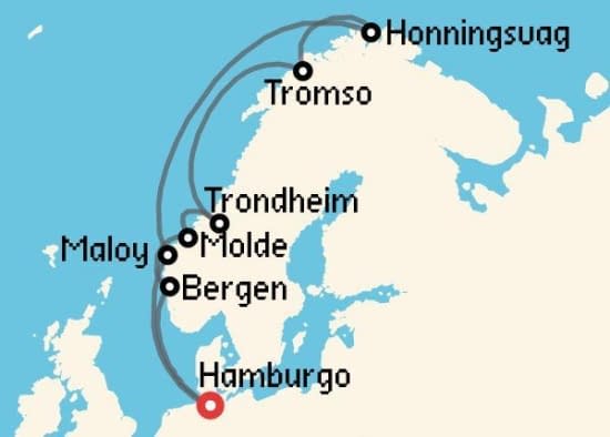 Itinerario del Crucero Fiordos Noruegos desde Hamburgo MSC Cruceros