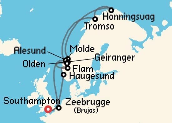 Itinerario del Crucero Fiordos Noruegos desde Southampton Celebrity Cruises