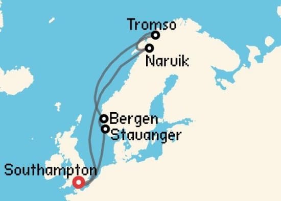 Itinerario del Crucero Fiordos Noruegos desde Southampton Cunard