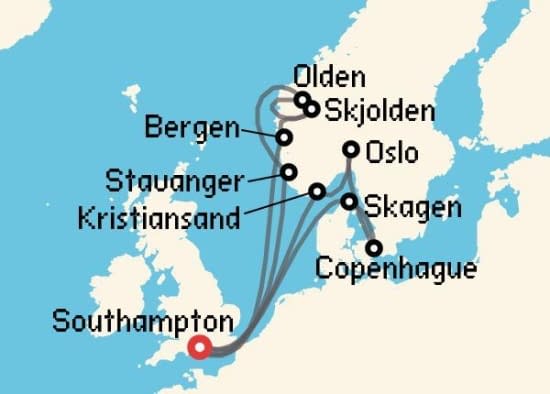 Itinerario del Crucero Fiordos Noruegos desde Southampton Princess Cruises