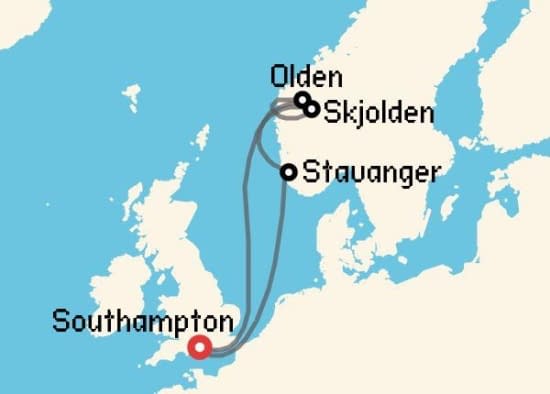 Itinerario del Crucero Fiordos Noruegos desde Southampton Cunard