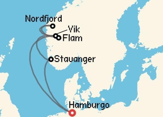 Itinerario del Crucero Fiordos Noruegos desde Hamburgo Costa Cruceros