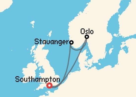Itinerario del Crucero Fiordos Noruegos desde Southampton Royal Caribbean