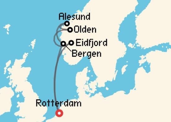 Itinerario del Crucero Fiordos Noruegos desde Rotterdam Holland America