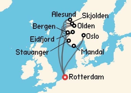 Itinerario del Crucero Fiordos Noruegos desde Rotterdam Holland America