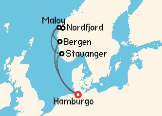 Itinerario del Crucero Fiordos Noruegos desde Hamburgo MSC Cruceros