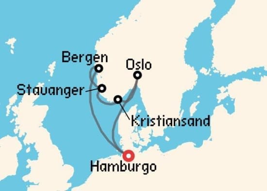 Itinerario del Crucero Fiordos Noruegos desde Hamburgo Aida Cruises