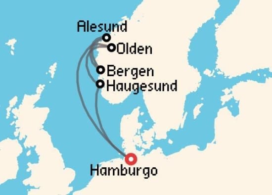 Itinerario del Crucero Fiordos Noruegos desde Hamburgo MSC Cruceros