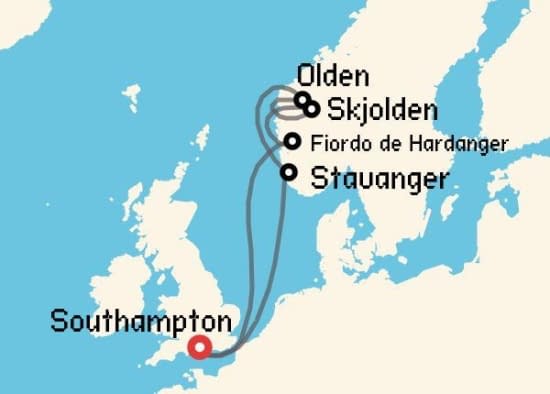 Itinerario del Crucero Fiordos Noruegos desde Southampton Princess Cruises