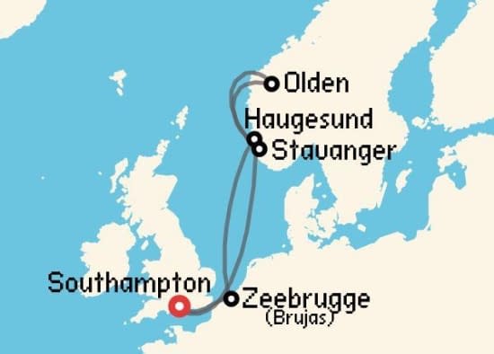 Itinerario del Crucero Fiordos Noruegos desde Southampton Royal Caribbean