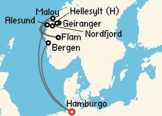 Itinerario del Crucero Fiordos Noruegos desde Hamburgo Costa Cruceros
