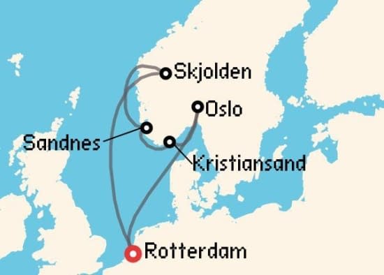 Itinerario del Crucero Fiordos Noruegos desde Rotterdam Holland America