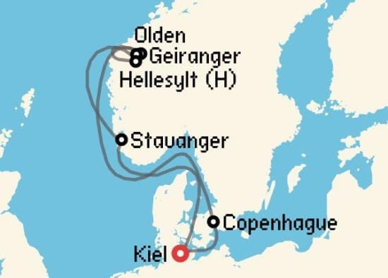 Itinerario del Crucero Fiordos Noruegos desde Kiel Costa Cruceros