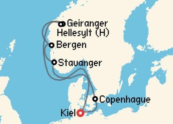 Itinerario del Crucero Fiordos Noruegos desde Kiel Costa Cruceros