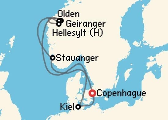 Itinerario del Crucero Fiordos Noruegos desde Copenhague Costa Cruceros