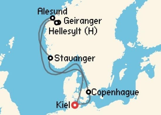 Itinerario del Crucero Fiordos Noruegos desde Kiel Costa Cruceros