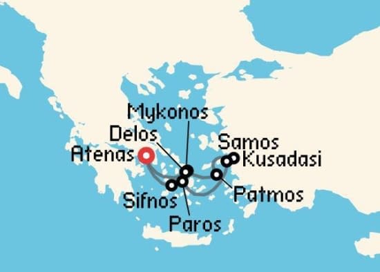 Itinerario del Crucero Islas Griegas desde Atenas - El Pireo Elixir Cruises