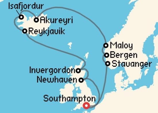 Itinerario del Crucero Islandia y Groenlandia desde Southampton Norwegian Cruise Line
