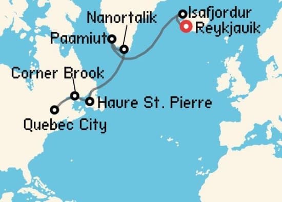 Itinerario del Crucero Islandia y Groenlandia desde Reykjavik Explora Journeys