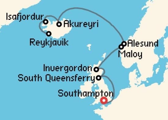 Itinerario del Crucero Islandia y Groenlandia desde Southampton Norwegian Cruise Line