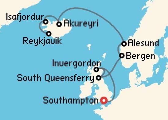 Itinerario del Crucero Islandia y Groenlandia desde Southampton Norwegian Cruise Line