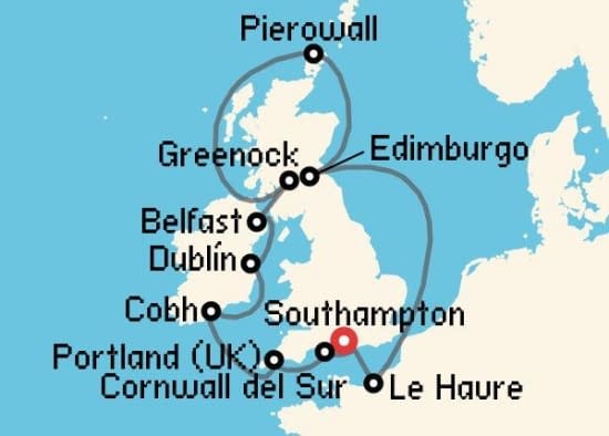 Itinerario del Crucero Báltico y Norte de Europa desde Southampton Princess Cruises