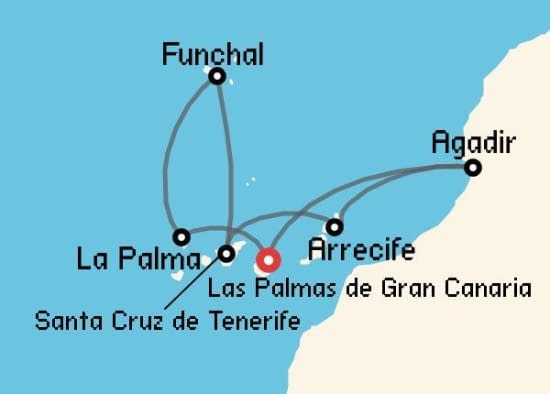 Itinerario del Crucero Islas Canarias desde Las Palmas de Gran Canaria Costa Cruceros