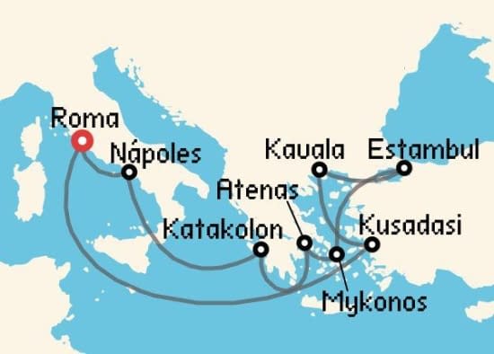 Itinerario del Crucero Islas Griegas desde Roma - Civitavecchia Carnival Cruise Lines