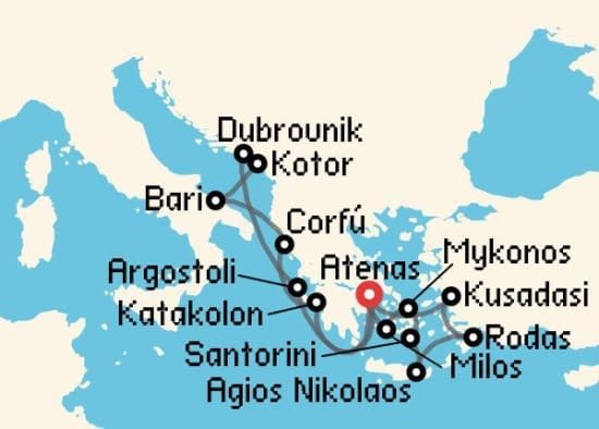 Itinerario del Crucero Islas Griegas desde Atenas - El Pireo Celestyal Cruises