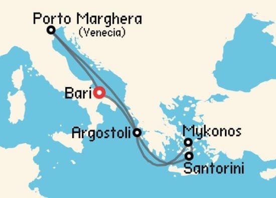 Itinerario del Crucero Islas Griegas desde Bari Costa Cruceros