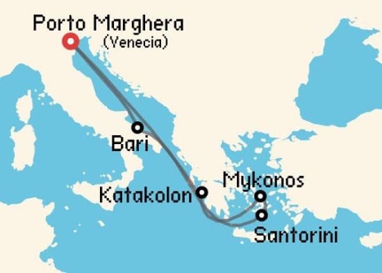 Itinerario del Crucero Islas Griegas desde Porto Marghera - Venecia Costa Cruceros