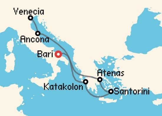 Itinerario del Crucero Islas Griegas desde Bari MSC Cruceros
