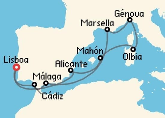 Itinerario del Crucero Mediterráneo desde Lisboa MSC Cruceros