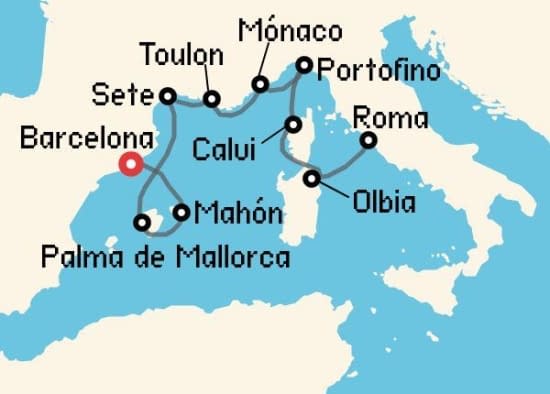 Itinerario del Crucero Mediterráneo desde Barcelona Seabourn Cruise Line