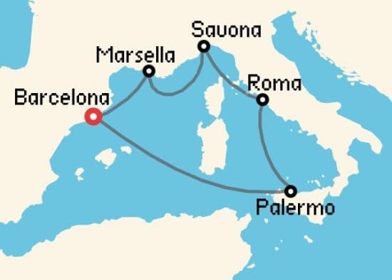 Itinerario del Crucero Mediterráneo desde Barcelona Costa Cruceros