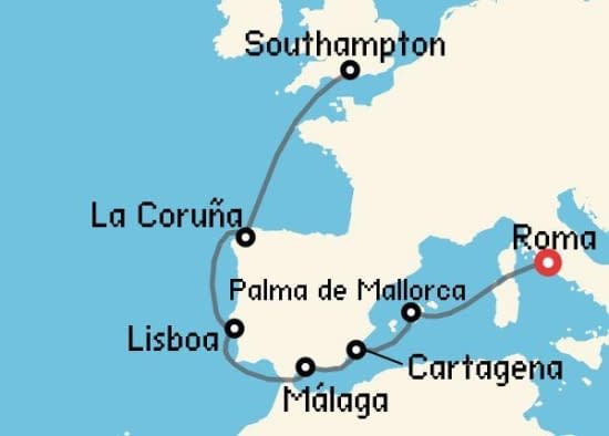 Itinerario del Crucero Mediterráneo desde Roma - Civitavecchia Cunard