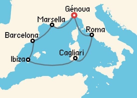 Itinerario del Crucero Mediterráneo desde Génova MSC Cruceros