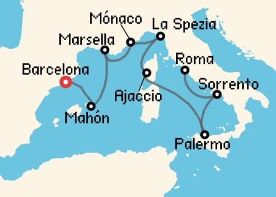 Itinerario del Crucero Mediterráneo desde Barcelona Regent Seven Seas Cruises