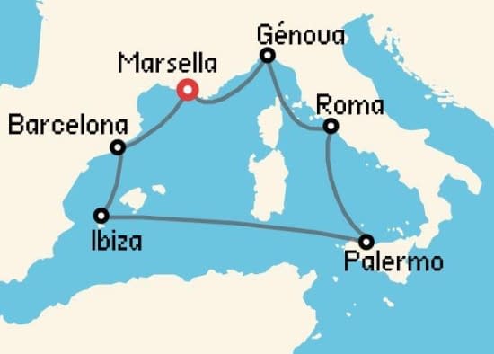 Itinerario del Crucero Mediterráneo desde Marsella MSC Cruceros