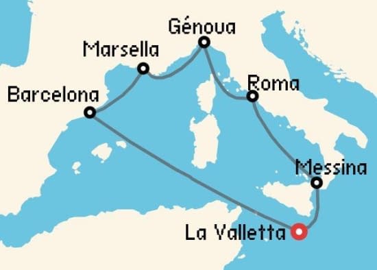 Itinerario del Crucero Mediterráneo desde La Valletta MSC Cruceros