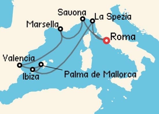 Itinerario del Crucero Mediterráneo desde Roma - Civitavecchia Costa Cruceros