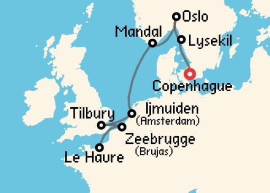 Itinerario del Crucero Báltico y Norte de Europa desde Copenhague Regent Seven Seas Cruises