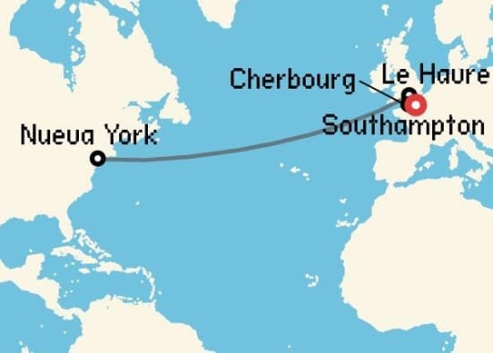 Itinerario del Crucero Transatlánticos desde Le Havre - París Cunard