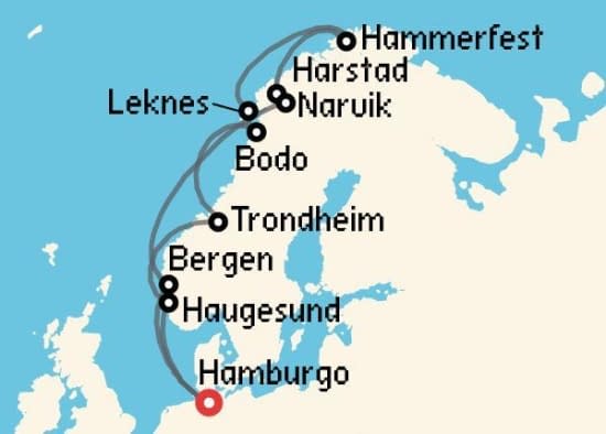 Itinerario del Crucero Fiordos Noruegos desde Hamburgo Costa Cruceros